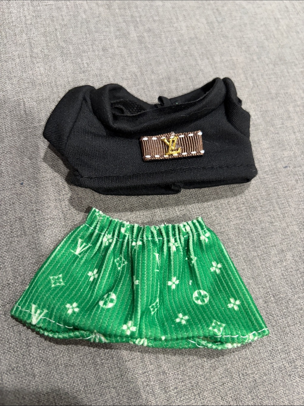 Labubu or Small Doll LV Black Top and Green Short Set
